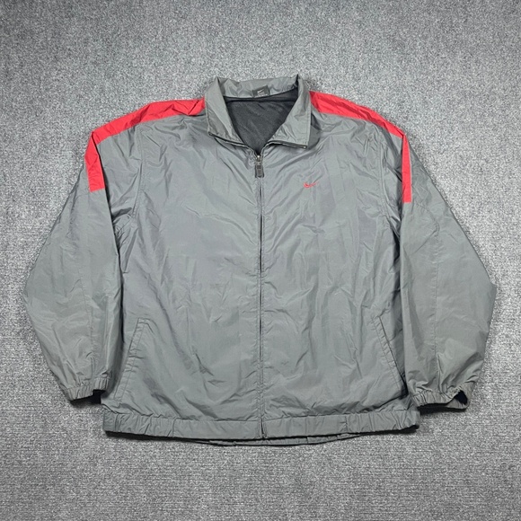 Vintage 90's Nike Windbreaker Jacket 2XL Gray Red Full Zip Mesh Lined 0644 - Picture 1 of 10